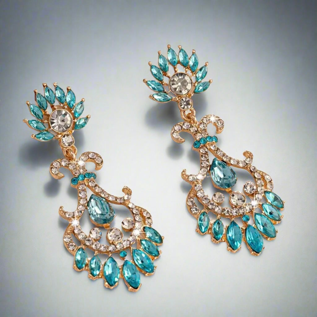 Aqua Gold Chandelier Earrings