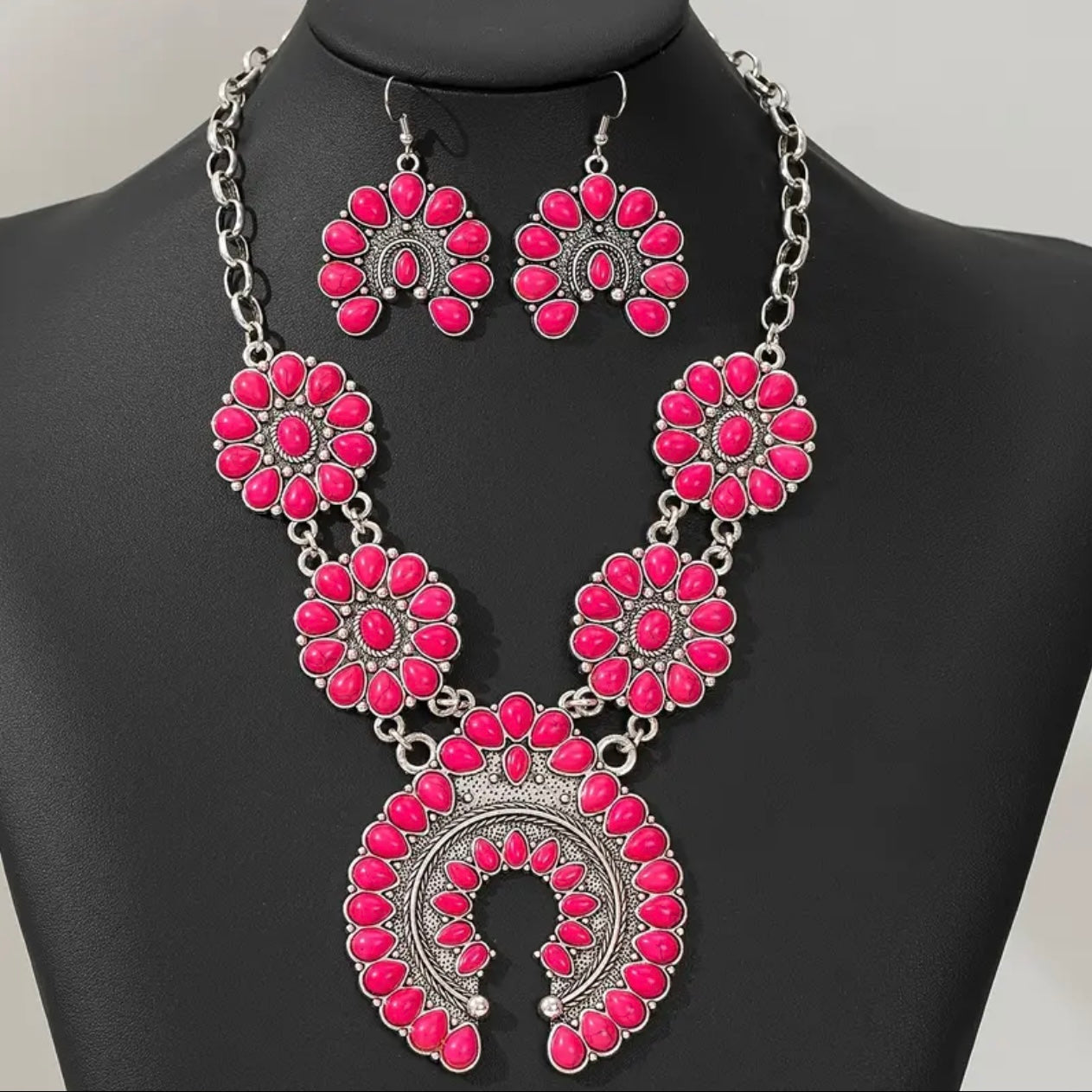 Pink Turquoise Squash Blossom Set