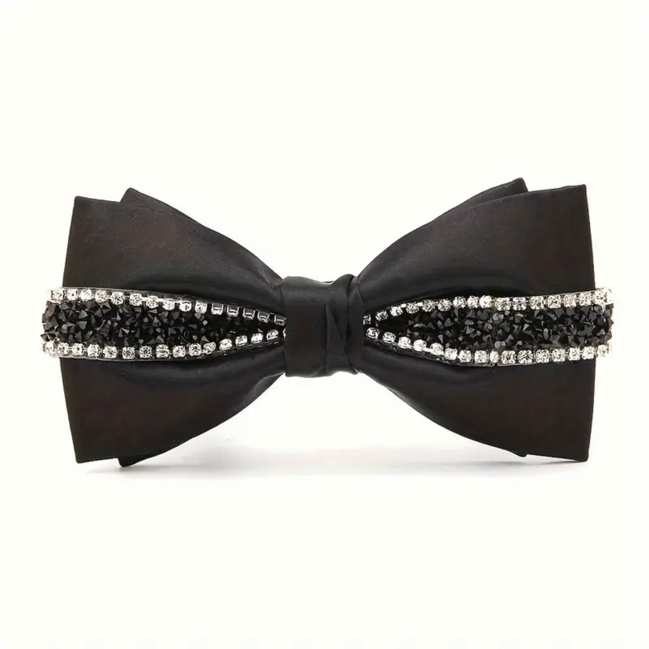 White Rhinestone Satin Bowtie