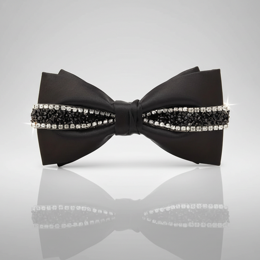Black Rhinestone Satin Bow Tie