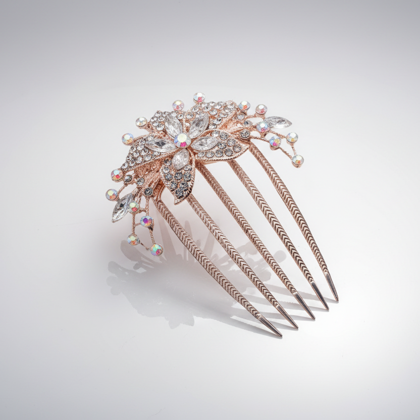 Rose Gold Rhinestone Hair Comb