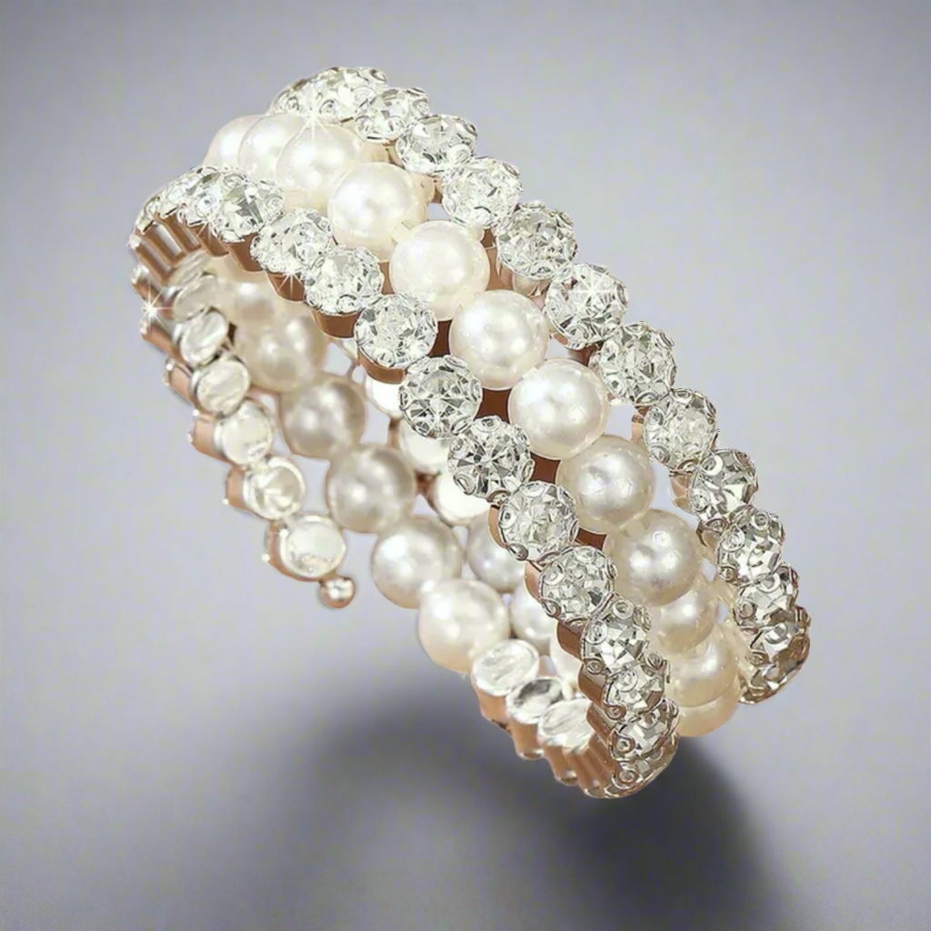 Pearls Rhinestones Flexible Bracelet