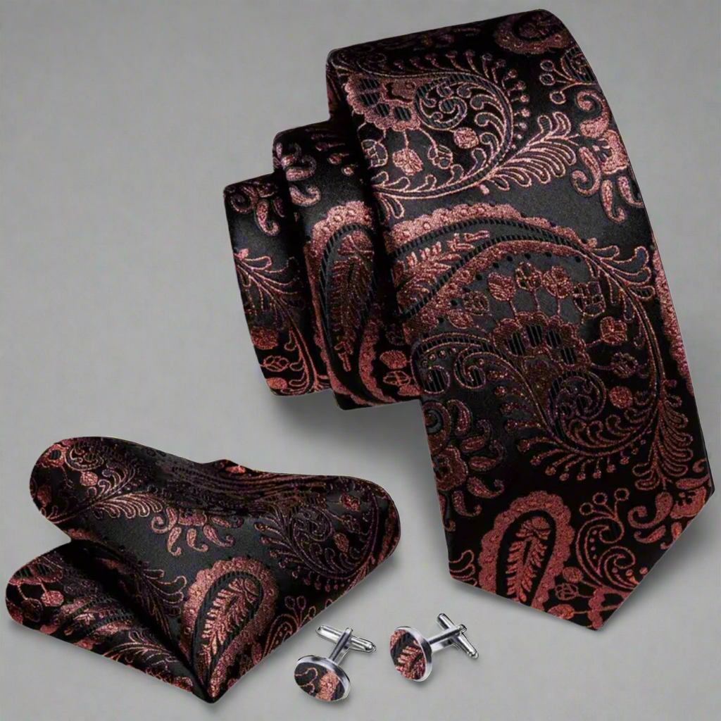 Black Red Bronze Necktie Set