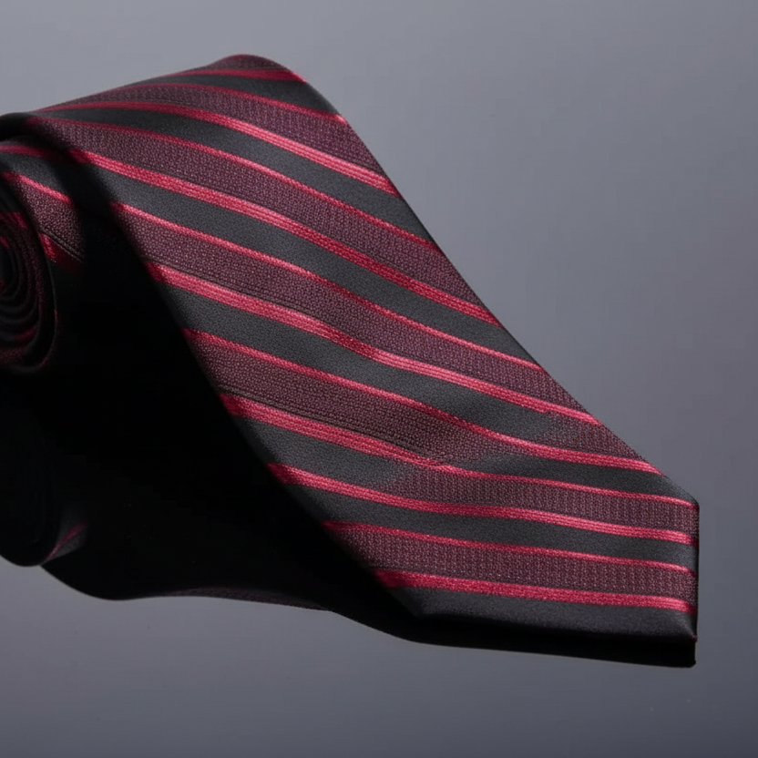 Red Black Striped Necktie Set