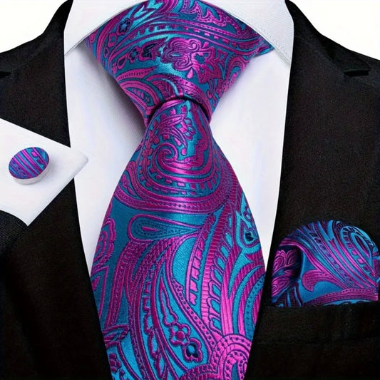 Pink Blue Paisley Necktie Set