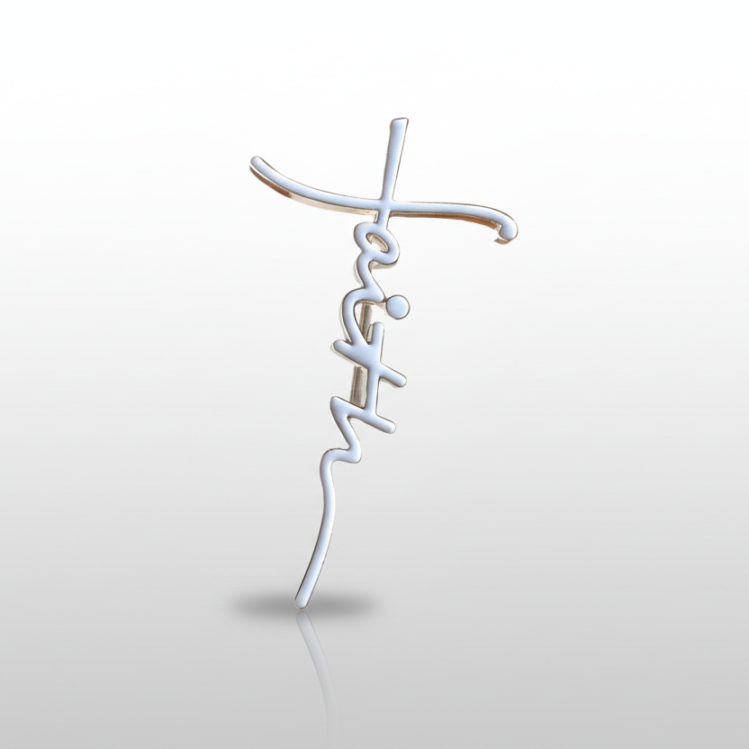 Faith White Enamel Brooch
