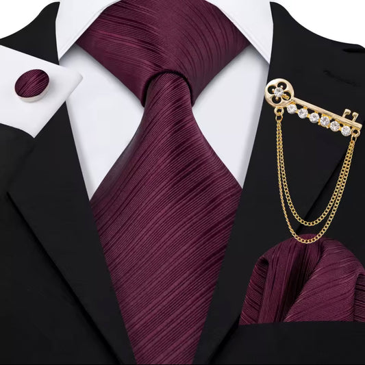 Maroon Discreet Textured Stripes Necktie Set