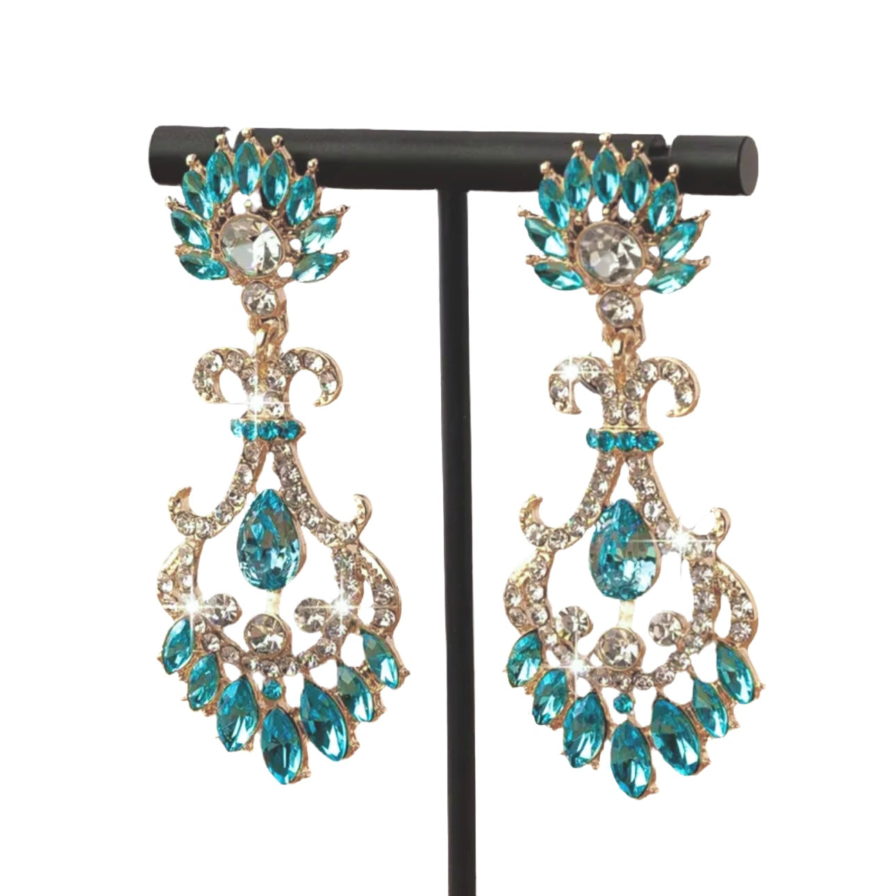 Aqua Gold Chandelier Earrings