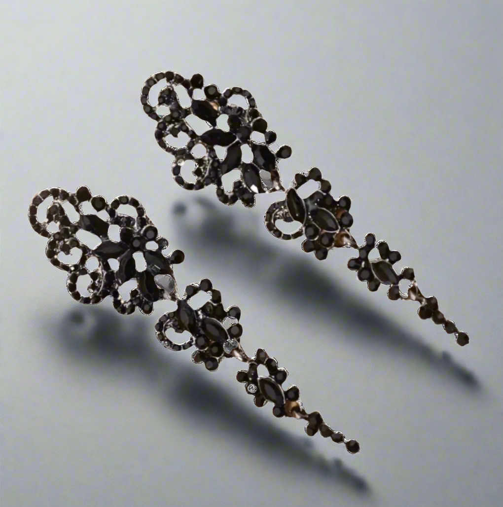Floral Black Metal Earrings