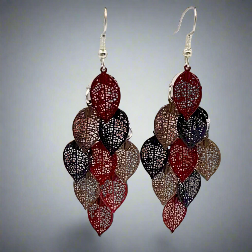 Red Leaf Tassel Earrings