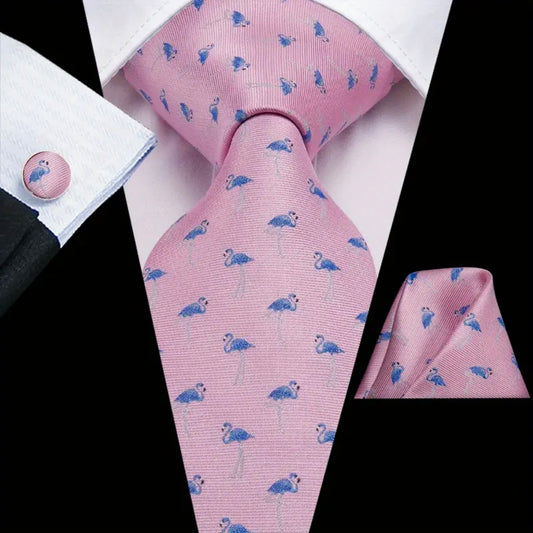 Pink Blue Flamingo Necktie Set