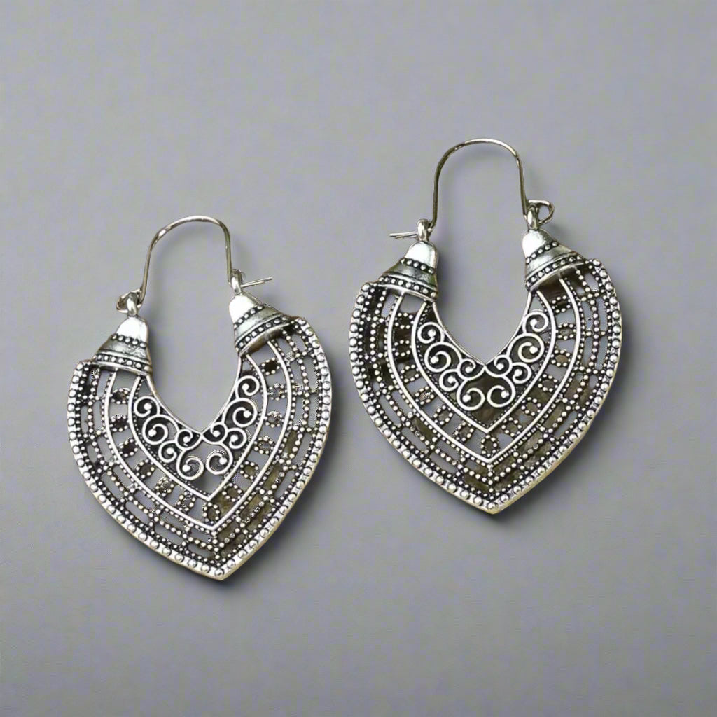 Boho Antique Silver Hoops