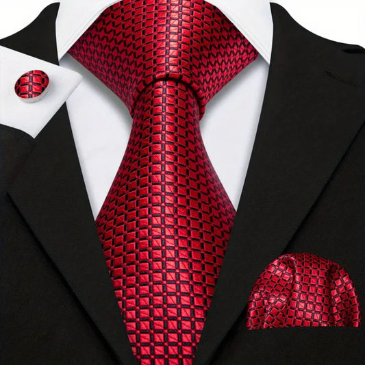 Red Black Grids Necktie Set