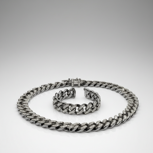 Black & Clear Cuban Chain Set 24/8