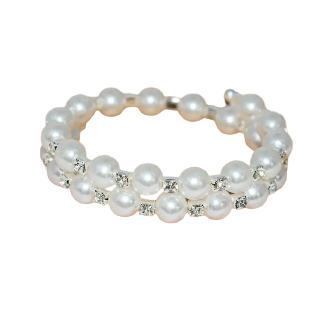 Pearl Rhinestone Flexible 2 Row Bracelet