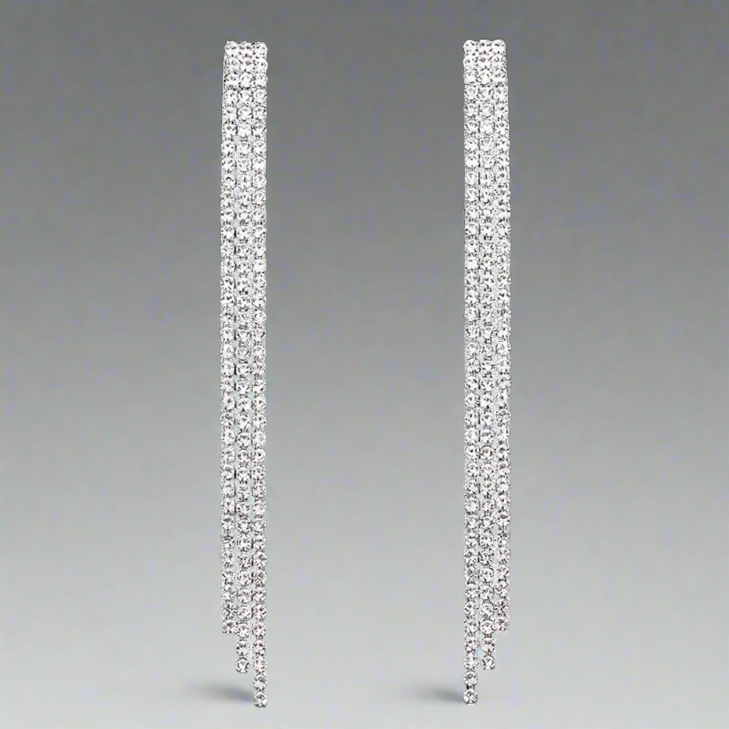 Clear Black Setting Tassel Earrings