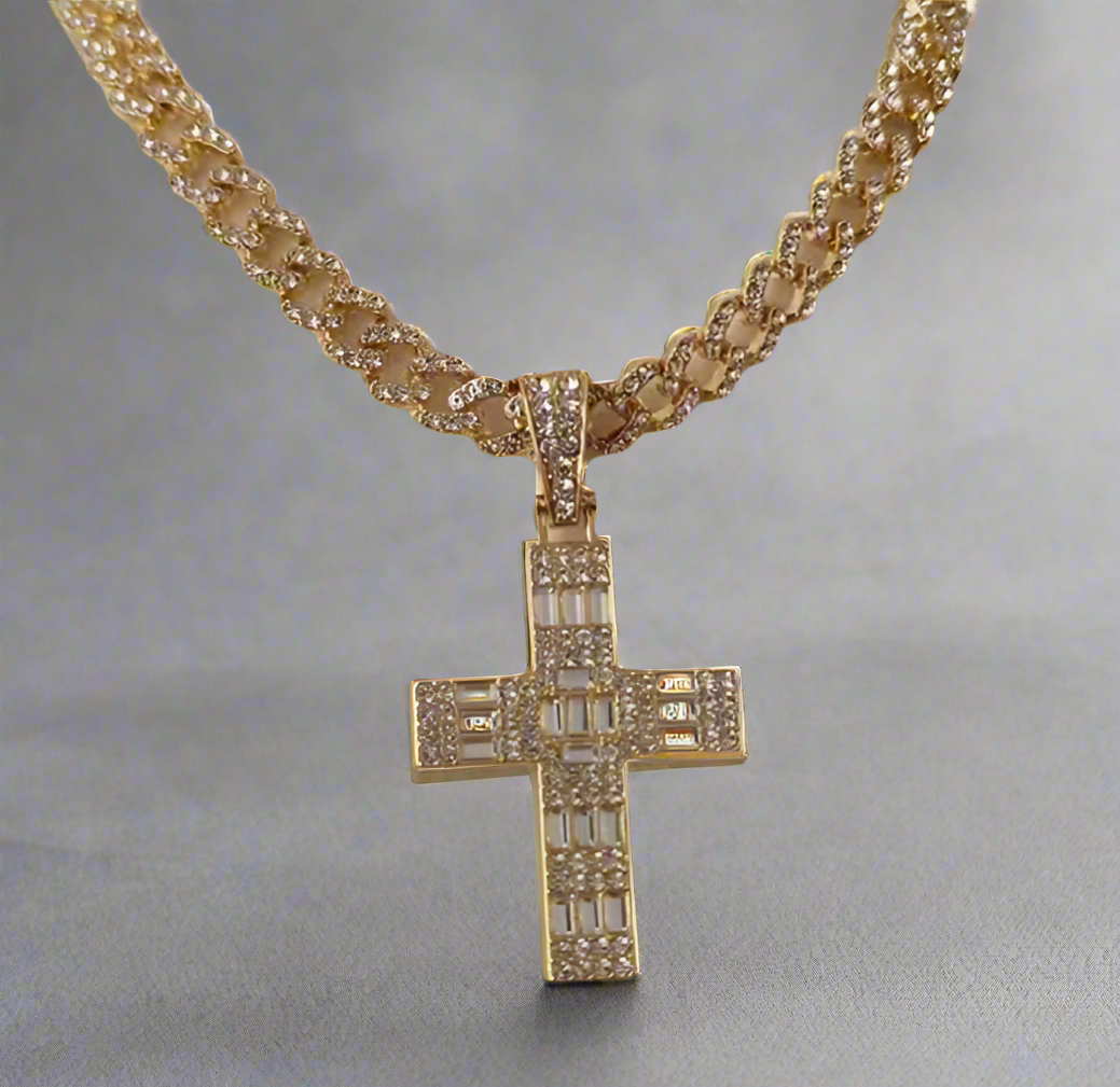 Gold Cross Cuban Chain Necklace