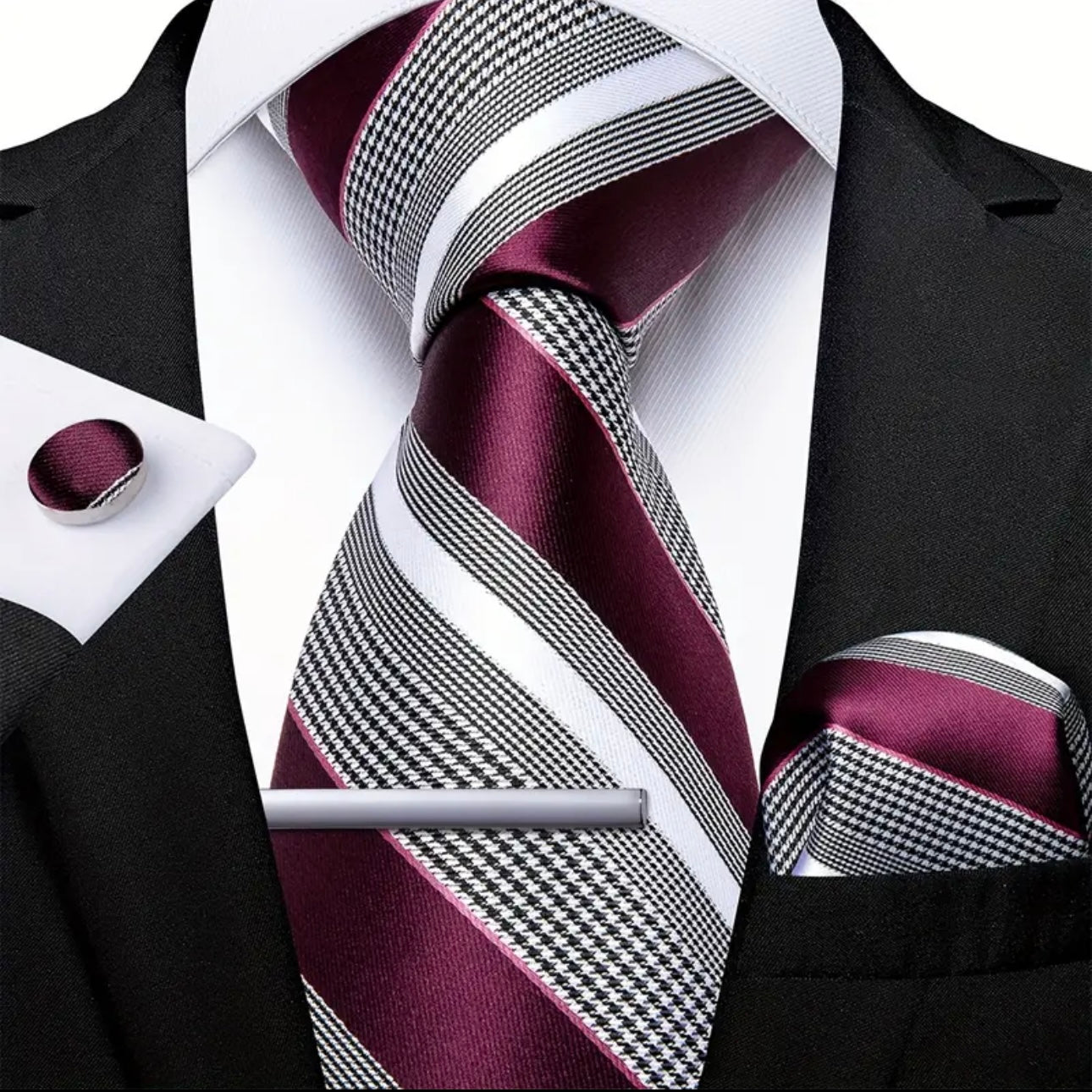 Burgundy Stripe Necktie Set