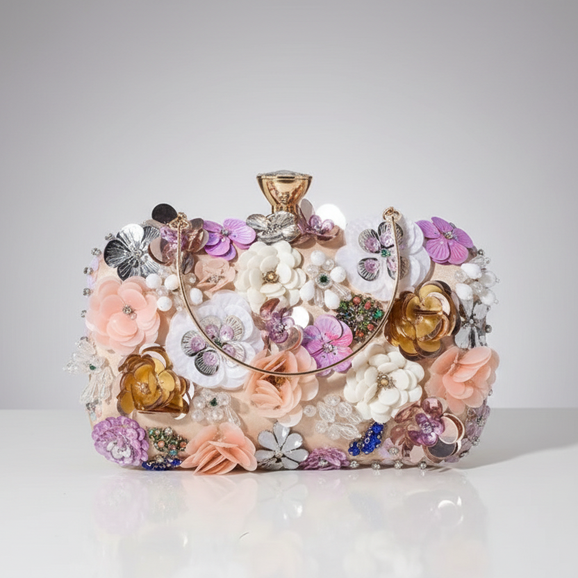 3D Floral Champagne Clutch