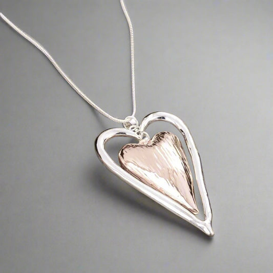 Rose Gold Silver Heart Long Necklace