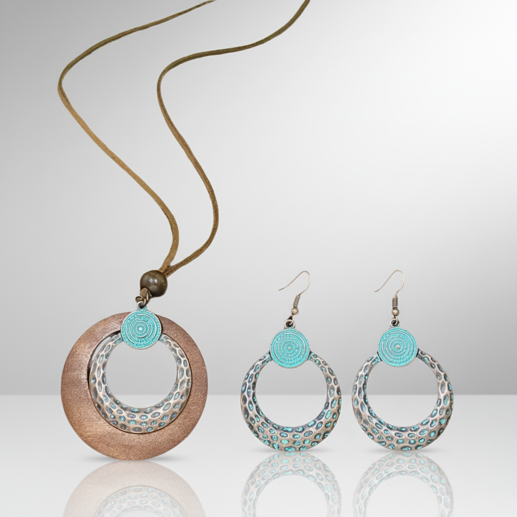 Blue Wood Boho Jewelry Set