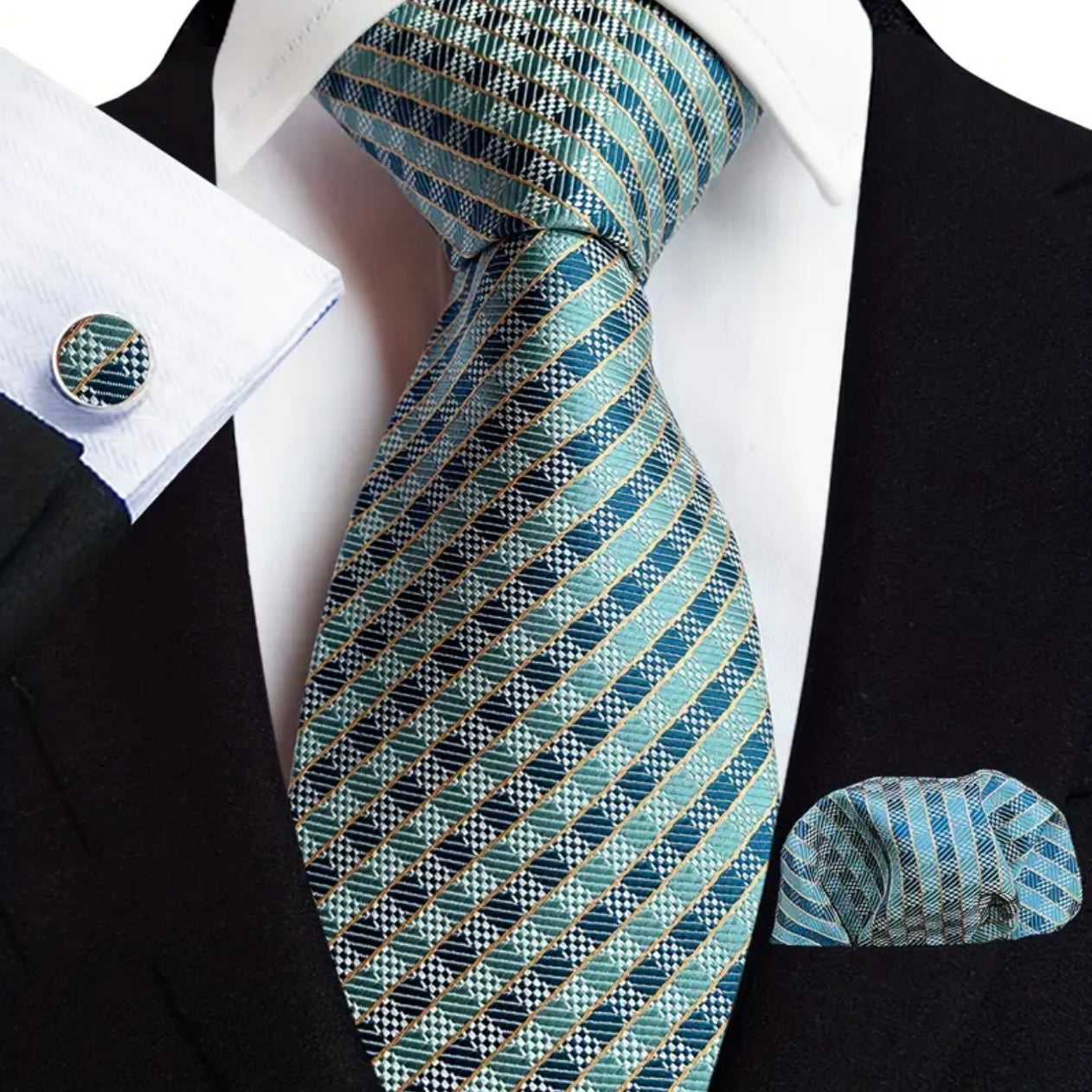 Green Sage Plaid Necktie Set