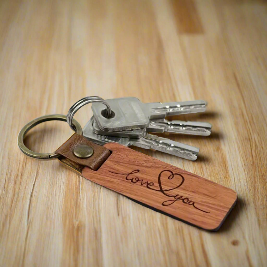 Love You Rosewood Heart Keychain