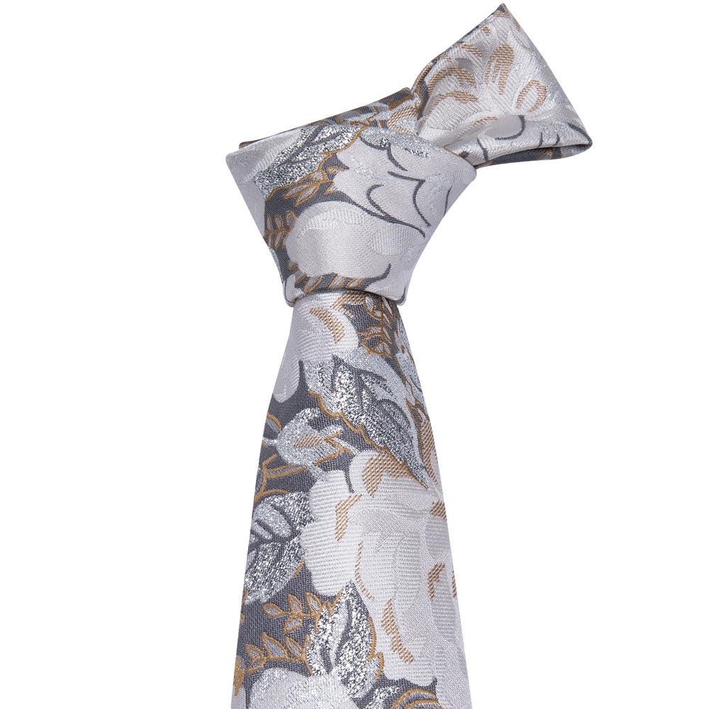Silver Glittery Neutrals Floral Necktie Set