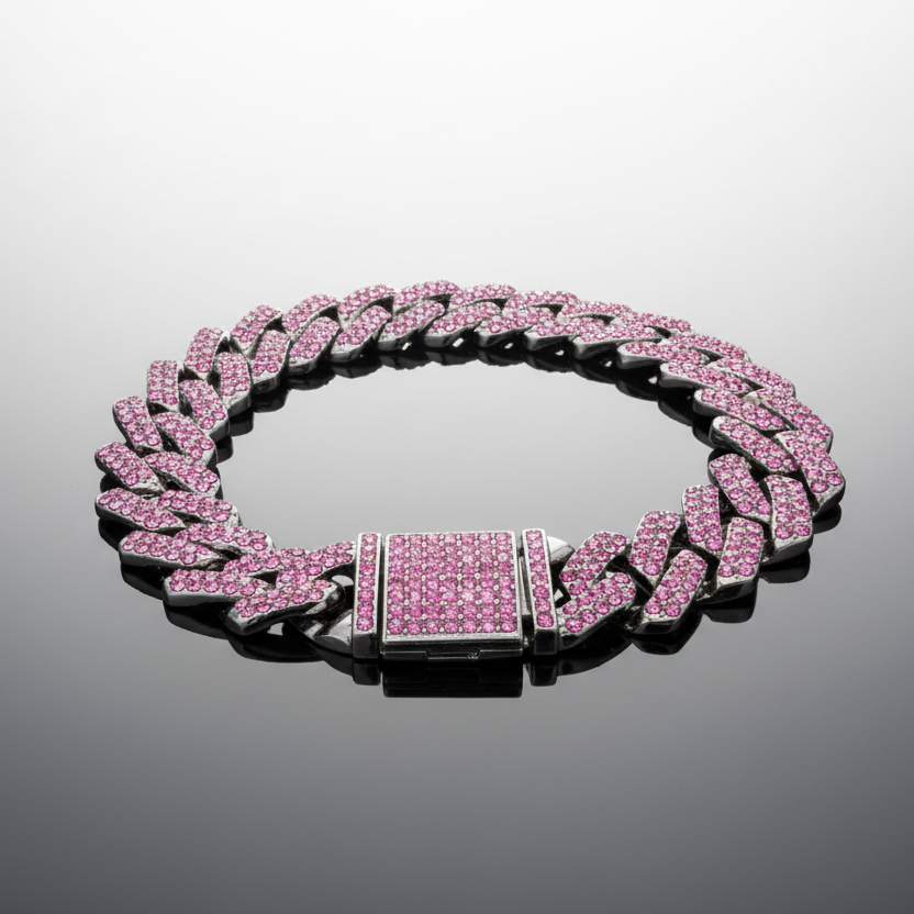 Bracelet with pink gemstones on a gray background
