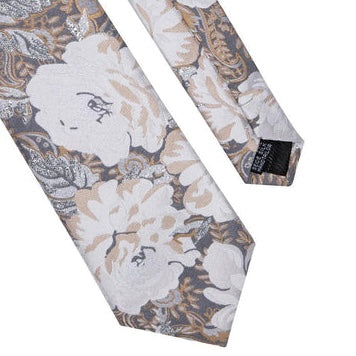 Silver Glittery Neutrals Floral Necktie Set