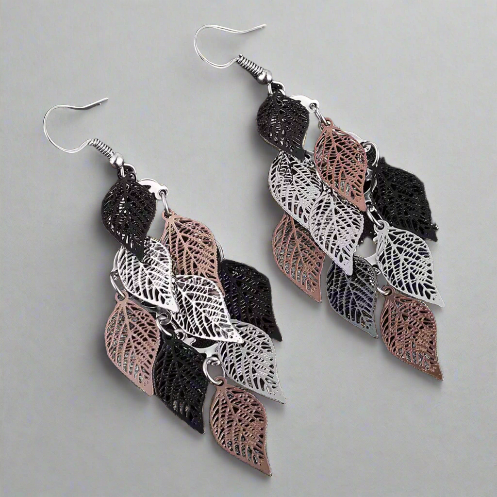 Leaf Tassel Earrings-Rose Gold