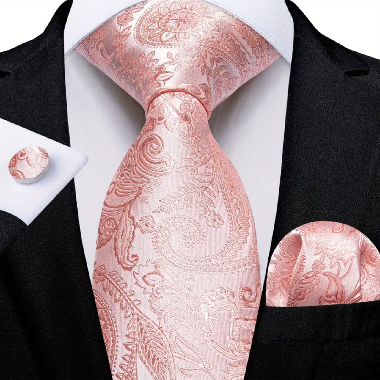 Blush Pink Paisley Necktie Set
