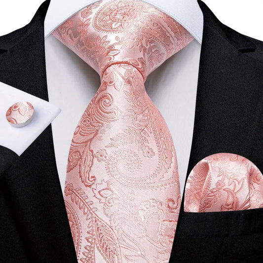Blush Pink Paisley Necktie Set