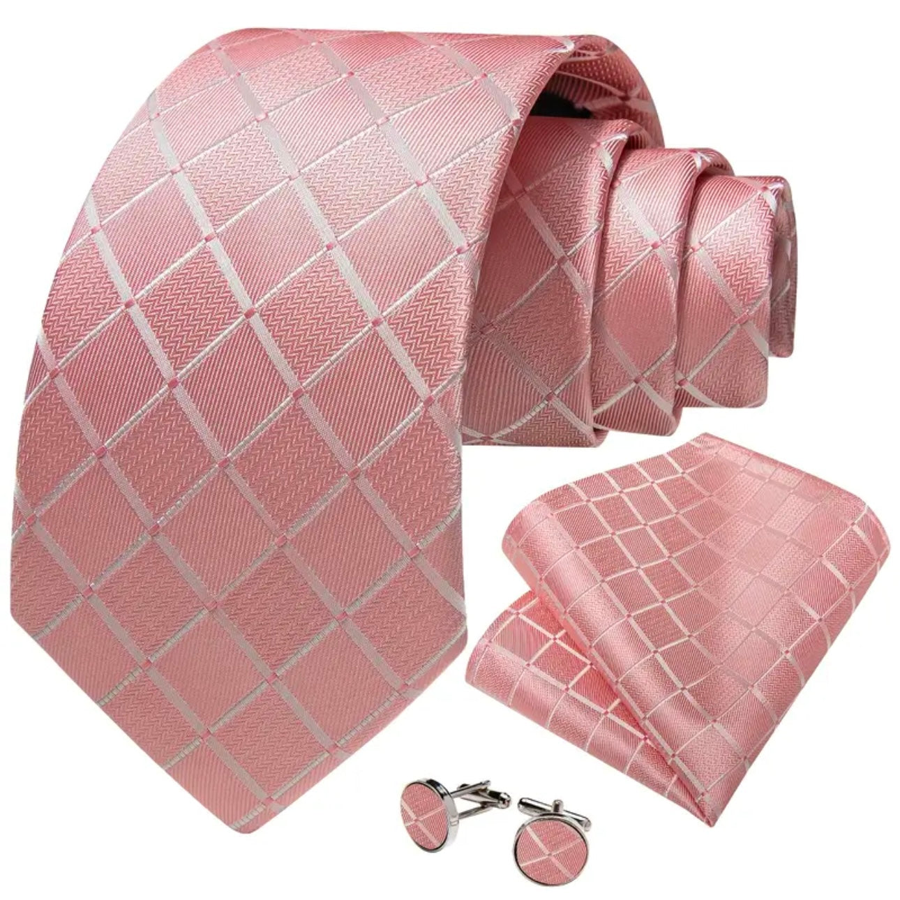 Pink Blush Plaid Necktie Set