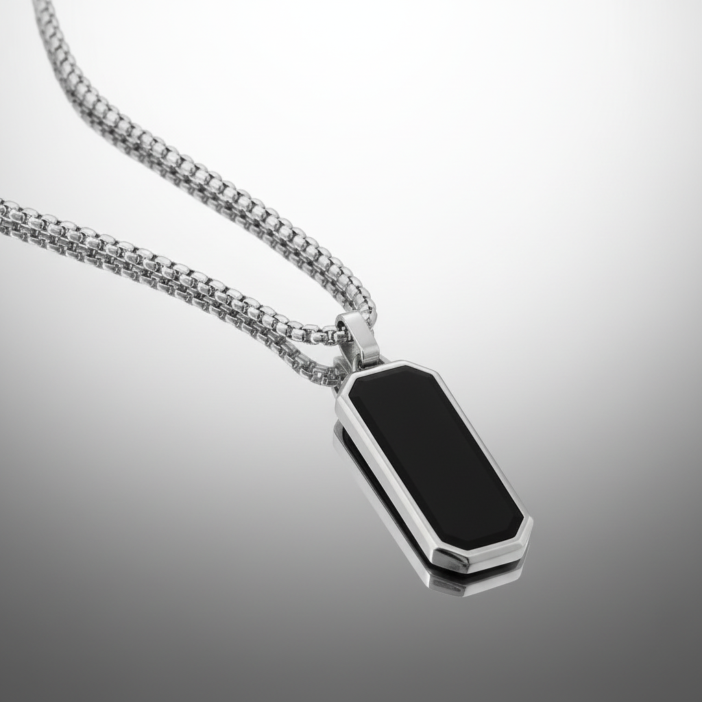 Black Drip Oil Pendant Stainless Steel Necklace