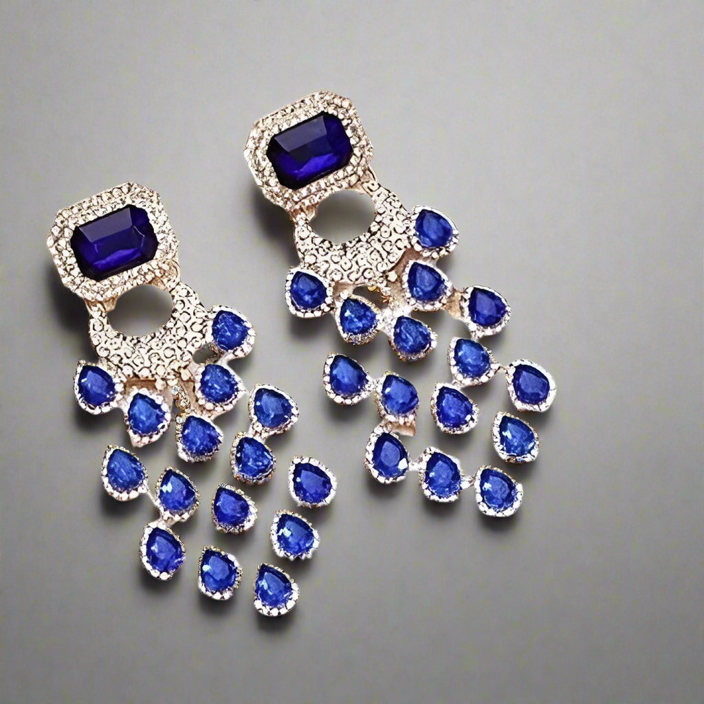 Blue Gold Exaggerated Tassel Earrings