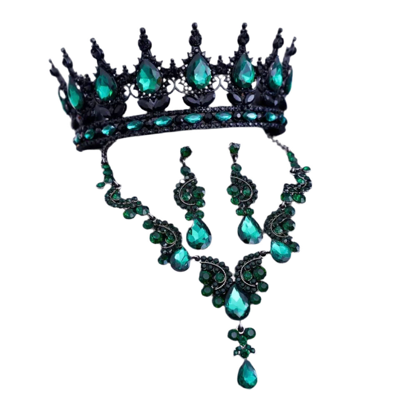 Green Black Crown Jewelry Set