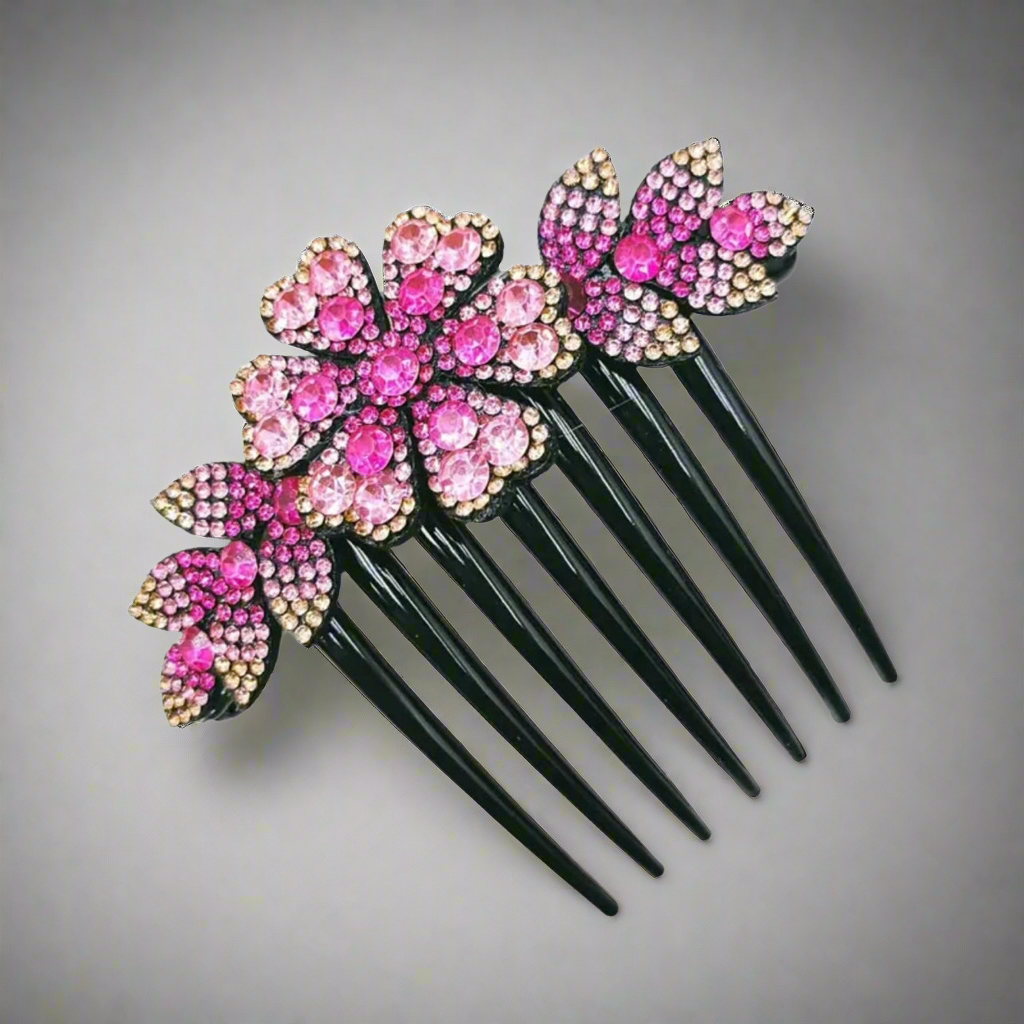 Flower Hair Comb Pink