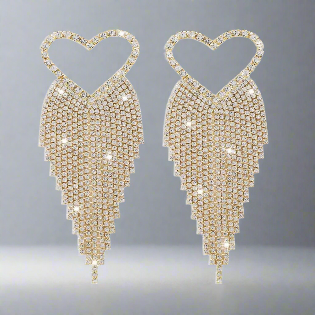 Gold Heart Tassel Earrings