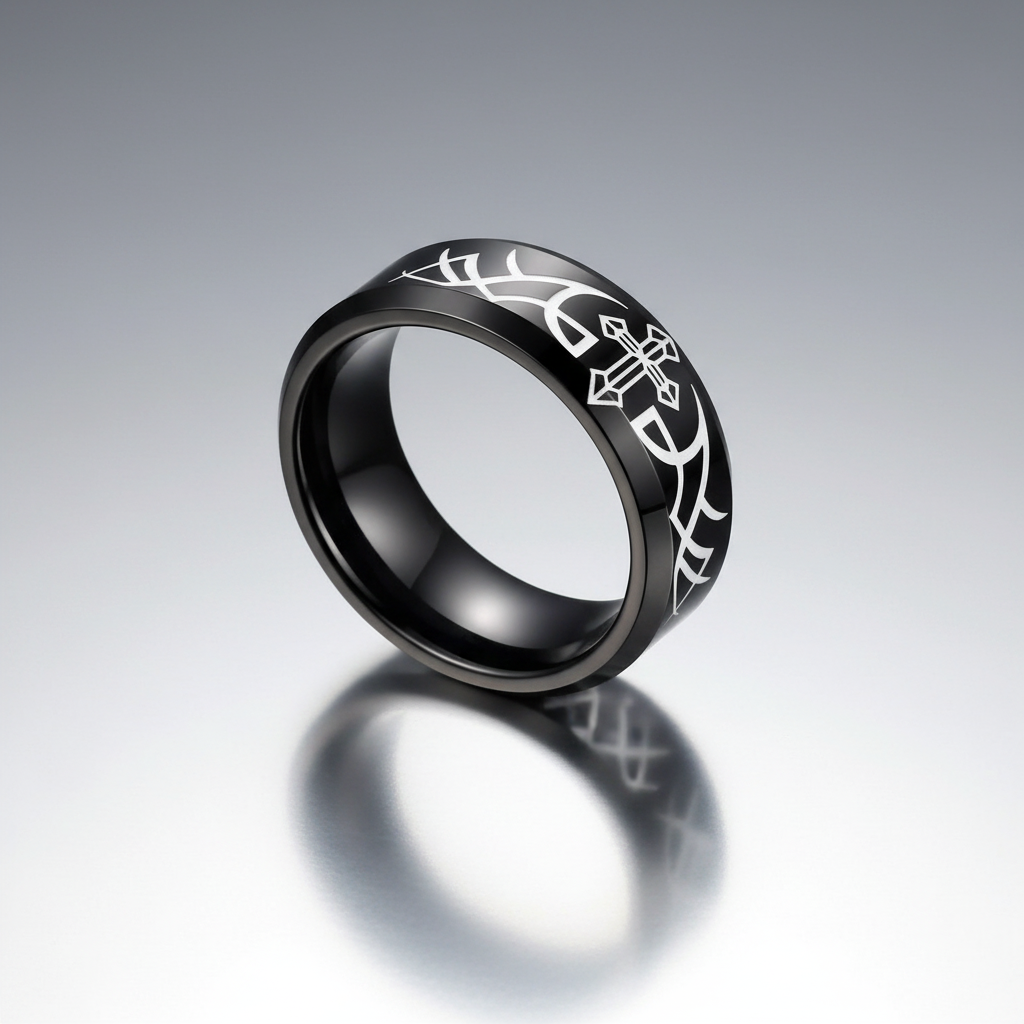 Cross & Scrolls Banded Ring