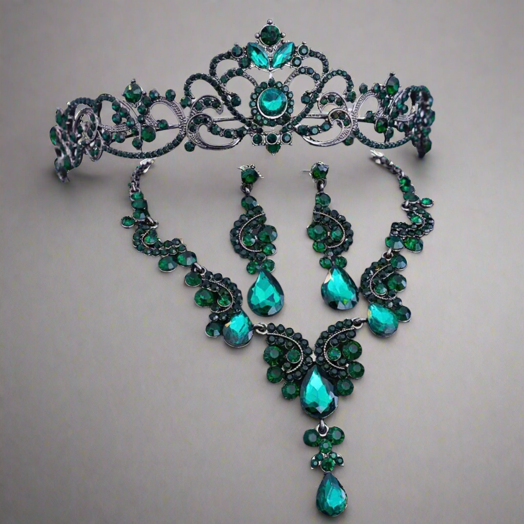 Green Black Tiara Jewelry Set