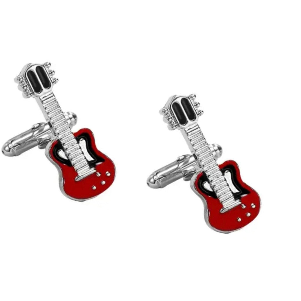 Guitar Cufflinks in Red