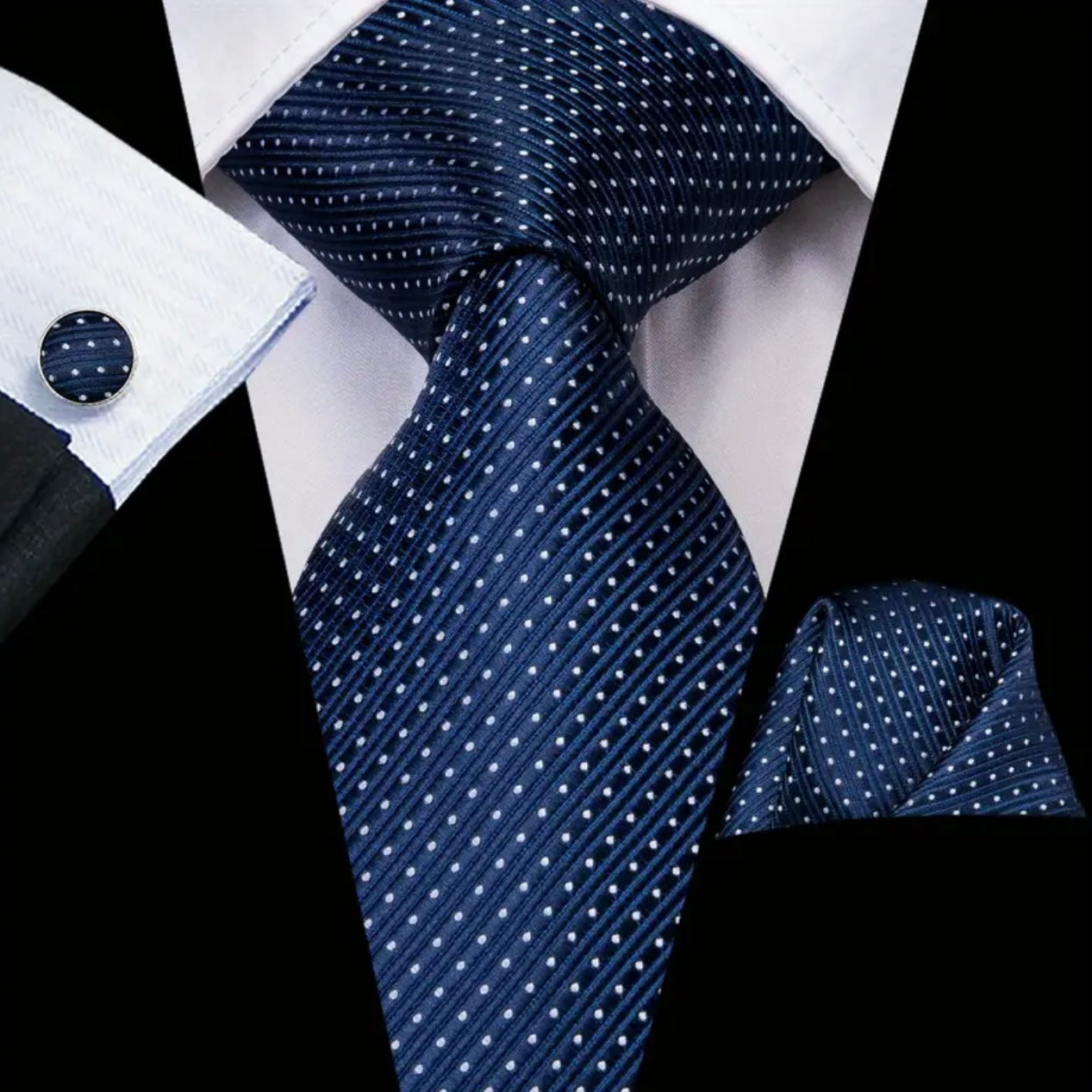Blue Navy White Dots Necktie Set