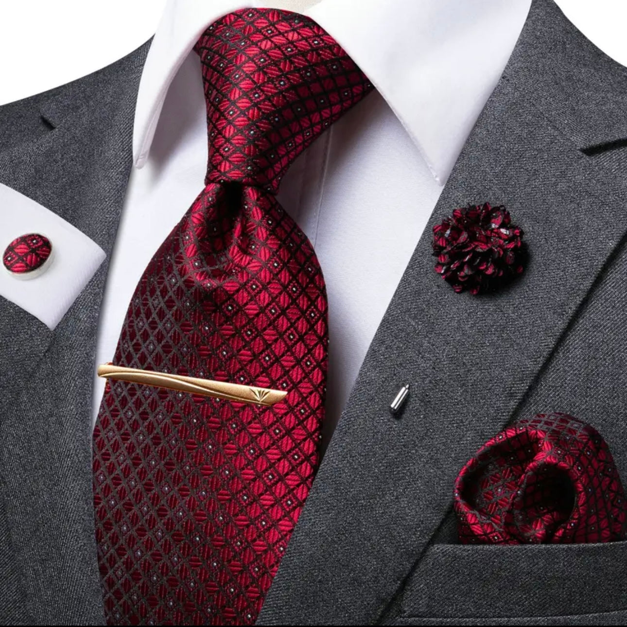 Red Black Dot Necktie Set