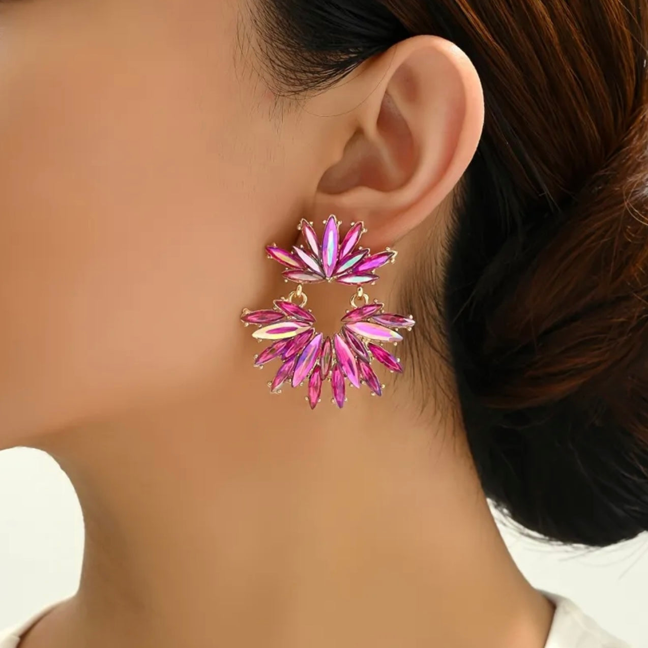 Abstract Rose Red Pink Earrings