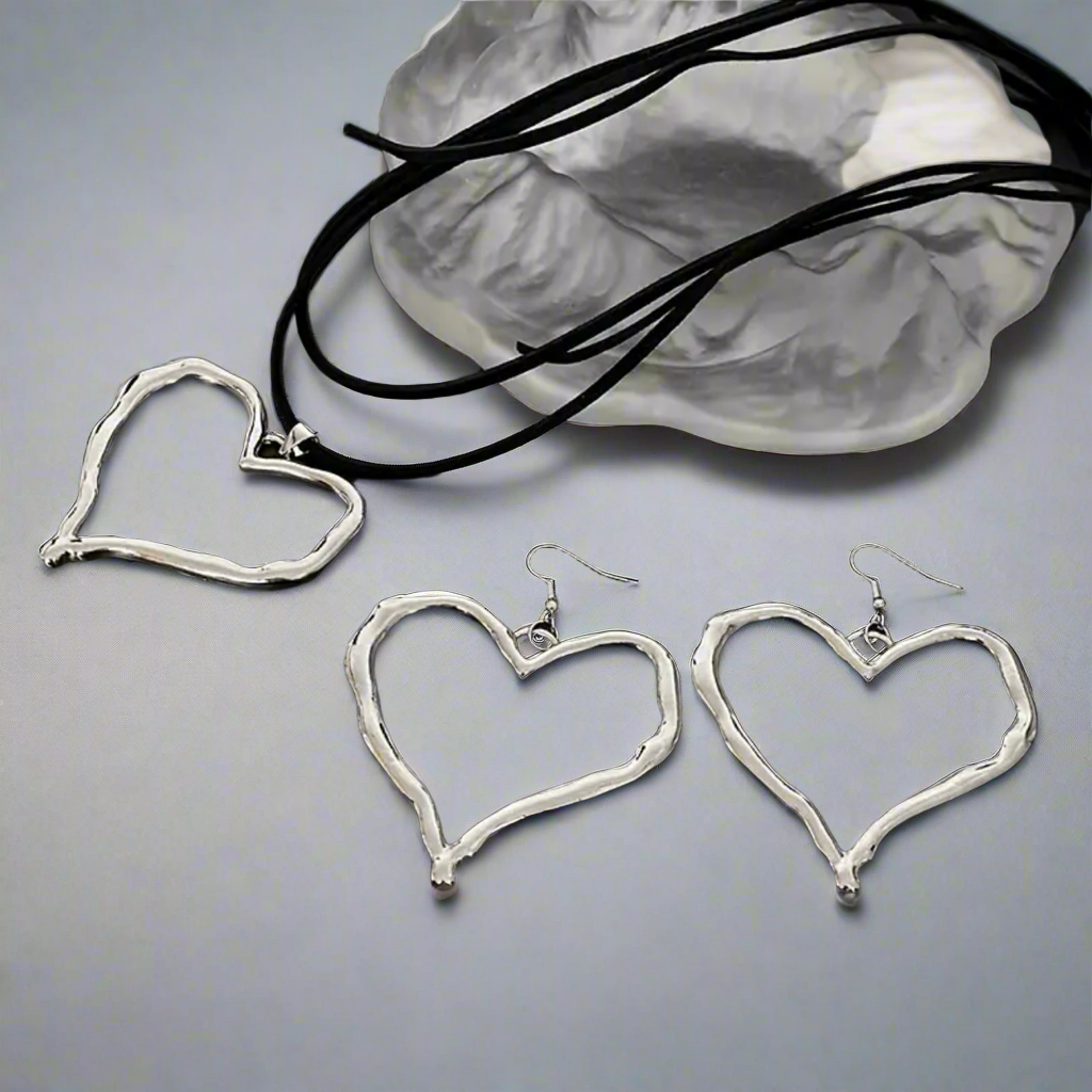 Silver Heart Jewelry Set