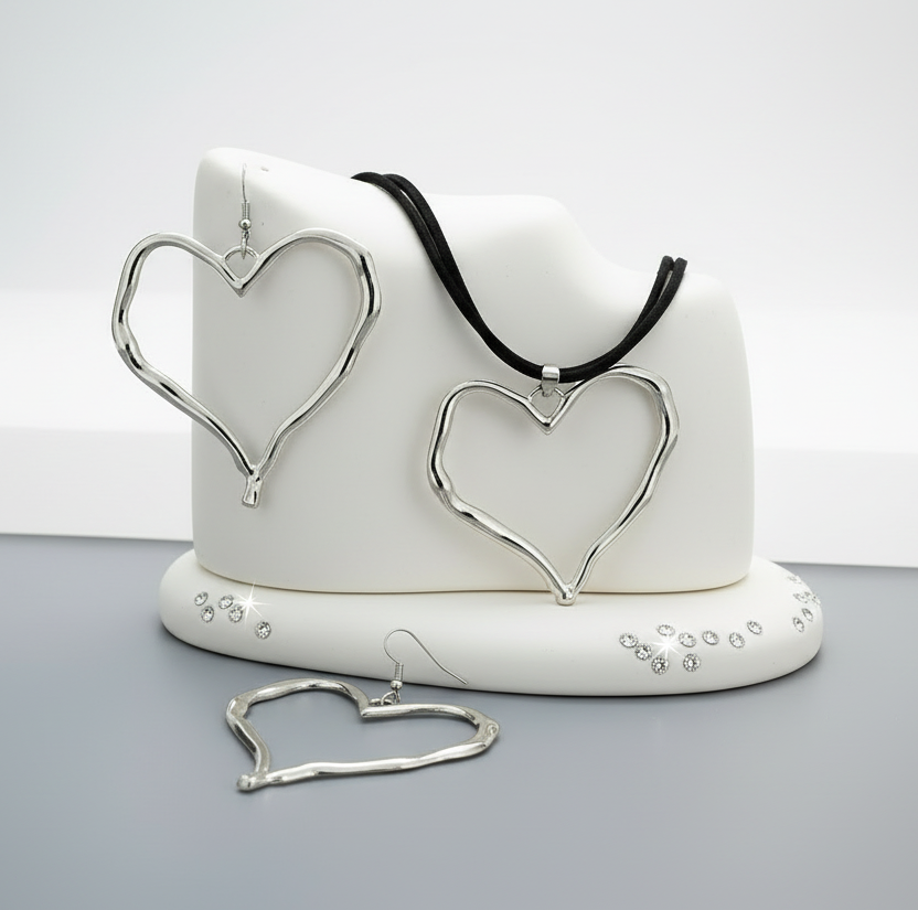 Polished Heart Jewelry Set Silver