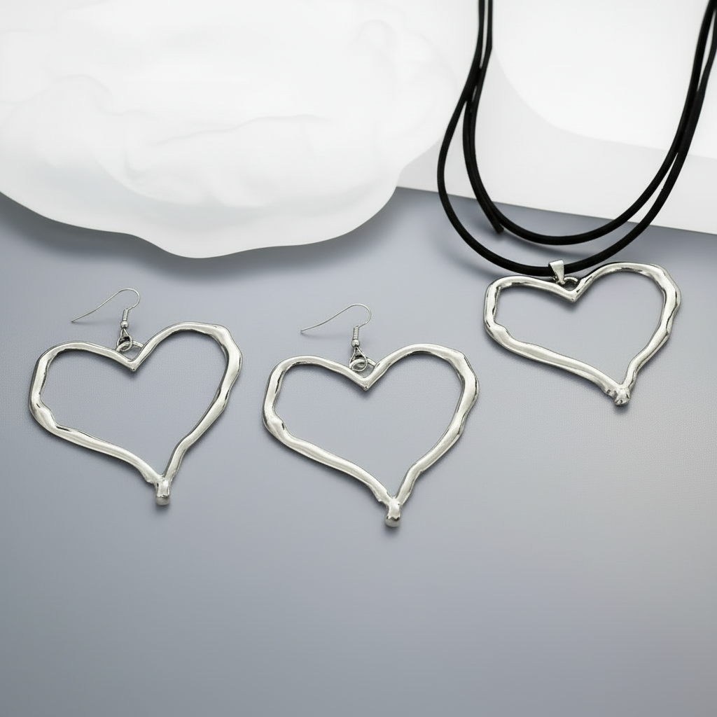 Polished Heart Jewelry Set Silver