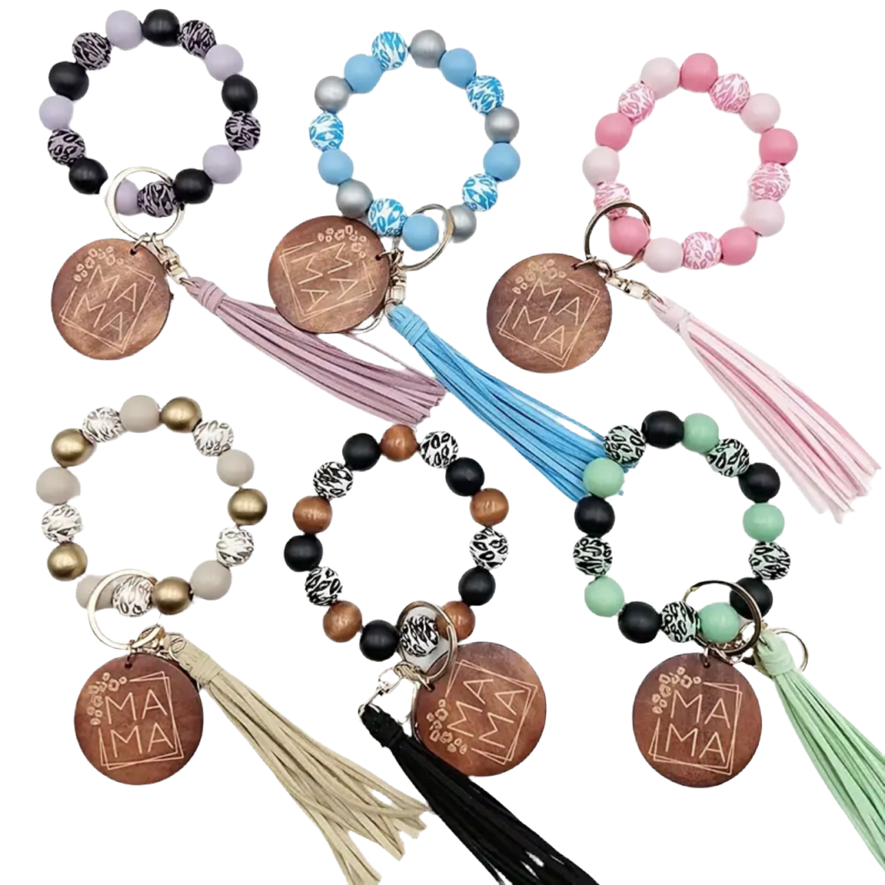 Mama Pink Beaded Keychain