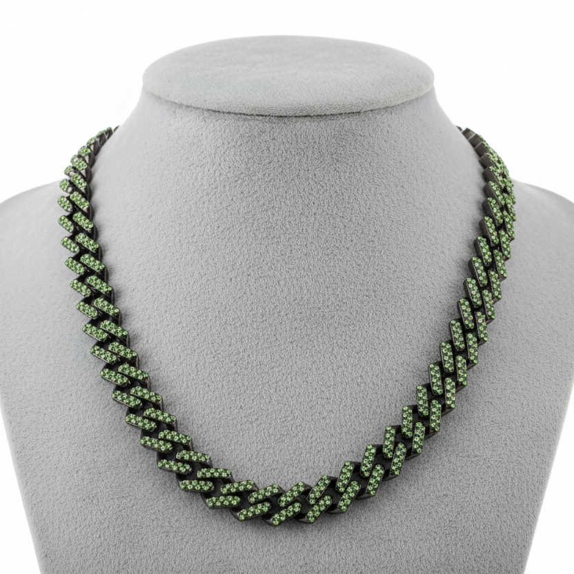 Green Black Cuban Chain Necklace